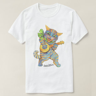 Vintage Wain Tabby-Katze, die Banjo-Musik spielt T-Shirt