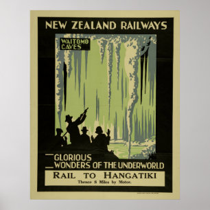 Vintage Waitomo Höhlen Neuseelands Reise Poster