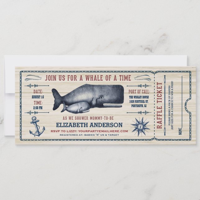 Vintage-Wal-Einladung zur Babyparty-Ticket Einladung (Vorderseite)