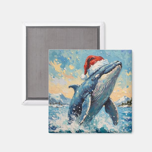 Vintage Wal mit Weihnachtsmannhut Weihnachtsszene Magnet