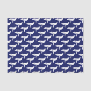 Vintage-Wal-Silhouette-Zeichnung weiß blau Seidenpapier