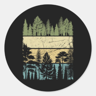 Vintage-Wald-Bäume-Wildnis-Natur-Wandern-Campin Runder Aufkleber