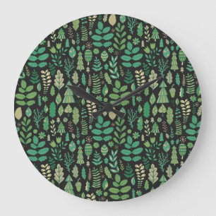 Vintage-Wald-Blumen nahtloses Design Große Wanduhr