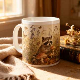 Vintage-Wald-Botanik-Waschbär-Cottagecore Jumbo-Tasse
