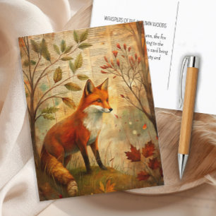 Vintage-Wald-Fuchs-Herbstlaub-Erdige-Rustikalität Postkarte