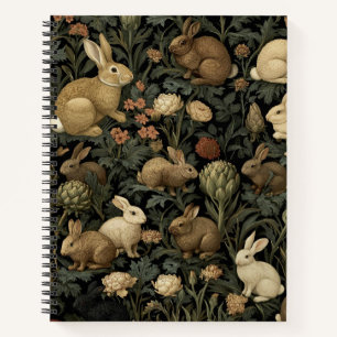 Vintage-Wald-Hasen-Muster dunkle Botanik Notizbuch