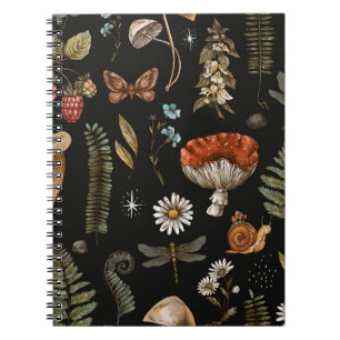 Vintage-Wald-Natur nahtloses Muster. Amanita Notizblock