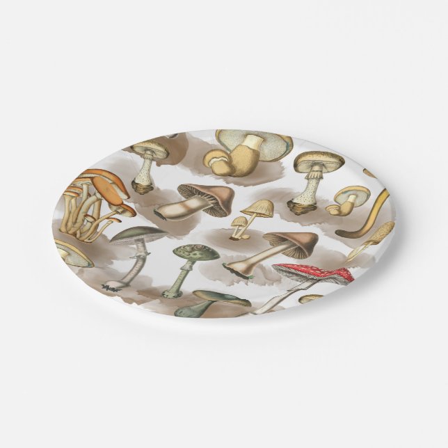 Vintage Wald-Pilze Pappteller (Schrägansicht)
