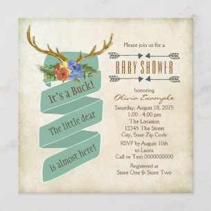 Vintage-Wald-Reh-Geweih-Baby-Party Einladung