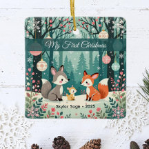 Vintage-Wald-Weihnachten Baby's erstes Weihnachten