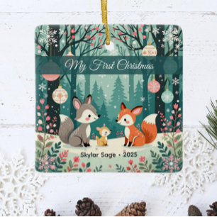 Vintage-Wald-Weihnachten Baby's erstes Weihnachten Keramikornament