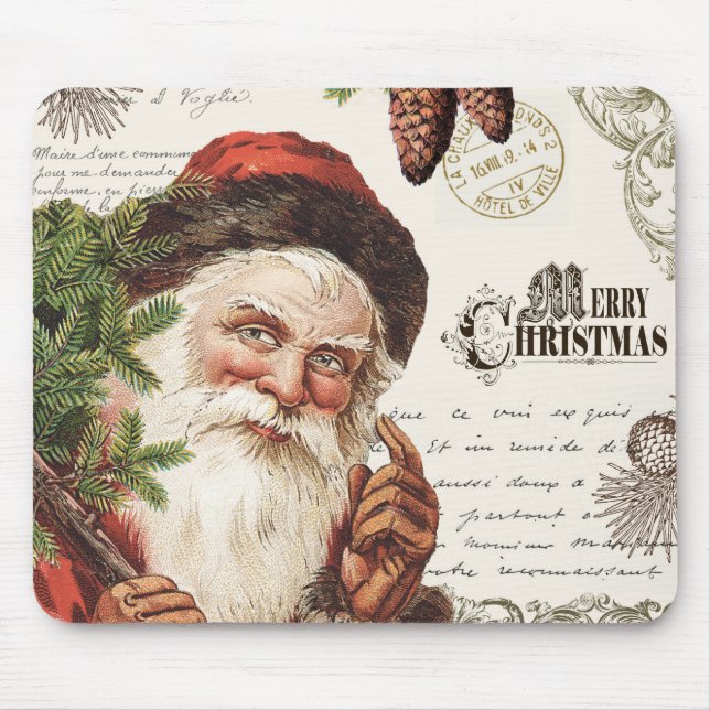 vintage Wald Weihnachtsmann Mousepad (Vorne)