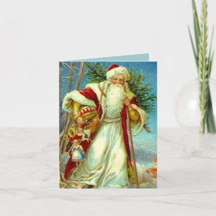 Vintage-Wald-Weihnachtsmann-Weihnachtsfeiertagskar Feiertagskarte