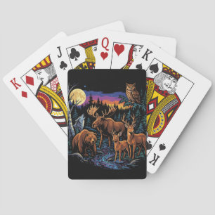 Vintage-Wald-Wildtiere-Elch-Bär-Wolf-De Spielkarten