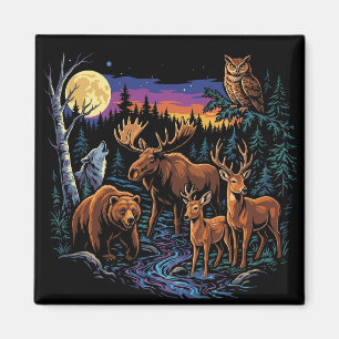Vintage-Wald-Wildtiere-Elch-Bär-Wolf-Hirsch Magnet