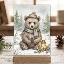 Vintage-Wald-Winter-Bär-Wasserfarbe