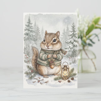 Vintage-Wald-Winter-Chipmunk-rustikaler Wald Mitteilungskarte