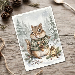 Vintage-Wald-Winter-Chipmunk-rustikaler Wald Mitteilungskarte