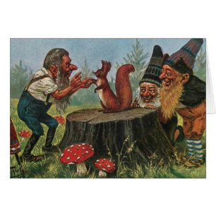 Vintage - Waldgnome treffen ein Eichhörnchen,