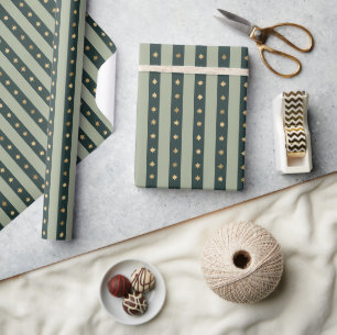 Vintage-Waldgrün-Streifen-Goldsterne-Weihnachten Geschenkpapier