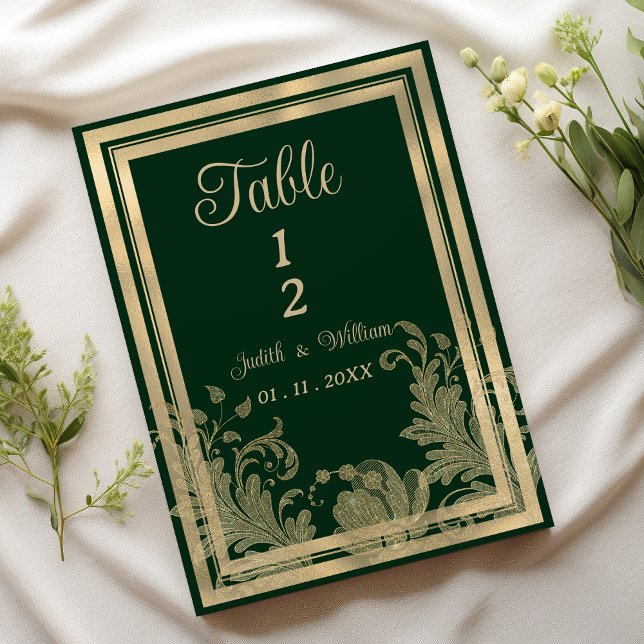 Vintage waldgrüne goldfarbene Tischnummern (Vintage forest green gold floral Table Numbers)