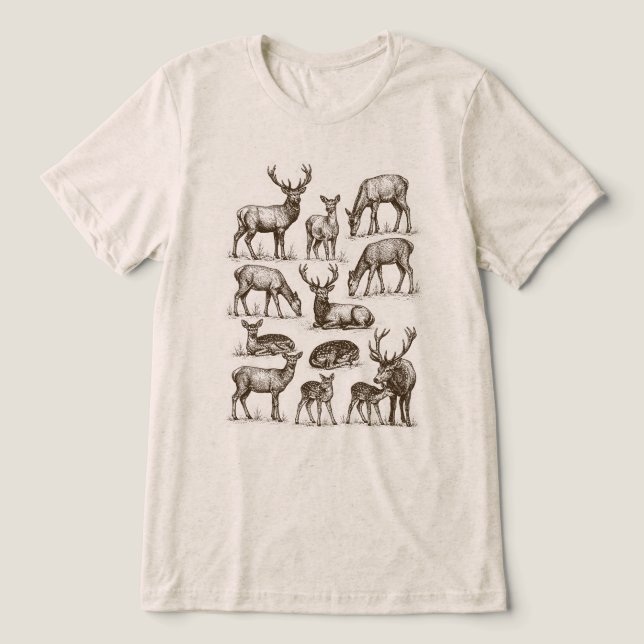 Vintage-Waldhirsch-Hirsch-Kitz-Sammlung Tri-Blend Shirt (Design Vorderseite)