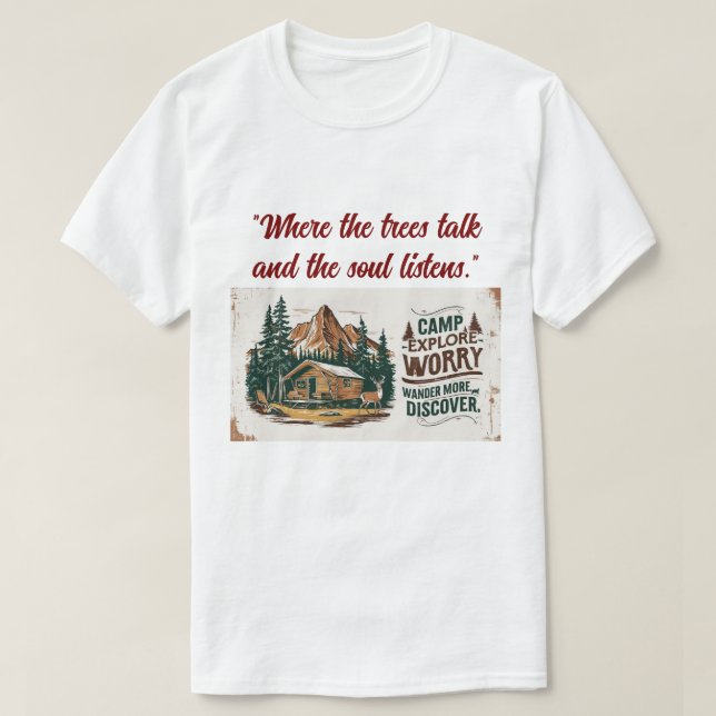 Vintage Waldhütte T - Shirt - "Camp Exploration Wa (Design vorne)