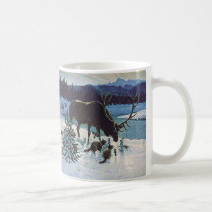 Vintage Waldkreaturen und Elche im Winterschnee Tasse