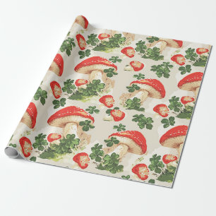 Vintage-Waldpilz-Glücksklee-Muster Geschenkpapier