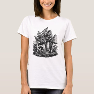 Vintage-Waldpilze Linolschnitt T-Shirt
