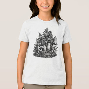 Vintage-Waldpilze Linolschnitt Tri-Blend Shirt