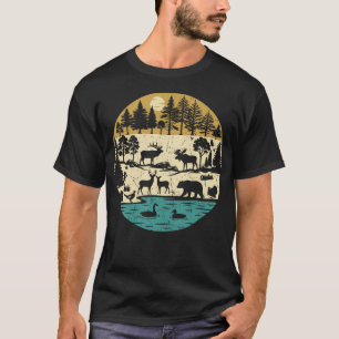 Vintage-Waldtiere-Jagd-Wildnis-Waldlandschaft T-Shirt