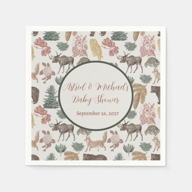 Vintage Waldtiere Kinderduschfüchse, Elch, Serviette (Vorderseite)