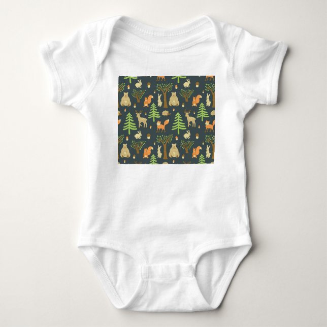 Vintage Waldtiere, Kindermuster. Baby Strampler (Vorderseite)