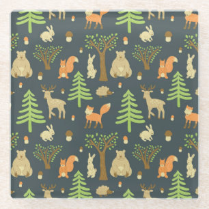 Vintage Waldtiere, Kindermuster. Glasuntersetzer