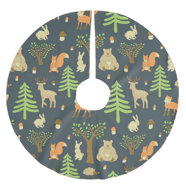 Vintage Waldtiere, Kindermuster. Polyester Weihnachtsbaumdecke (Vorderseite)
