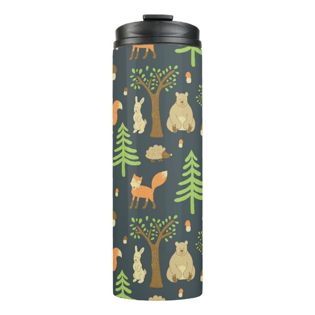 Vintage Waldtiere, Kindermuster. Thermosbecher (Vorderseite)
