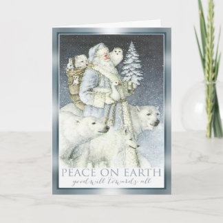 Vintage Waldwinter-Tiere Sankt Snowy Feiertagskarte