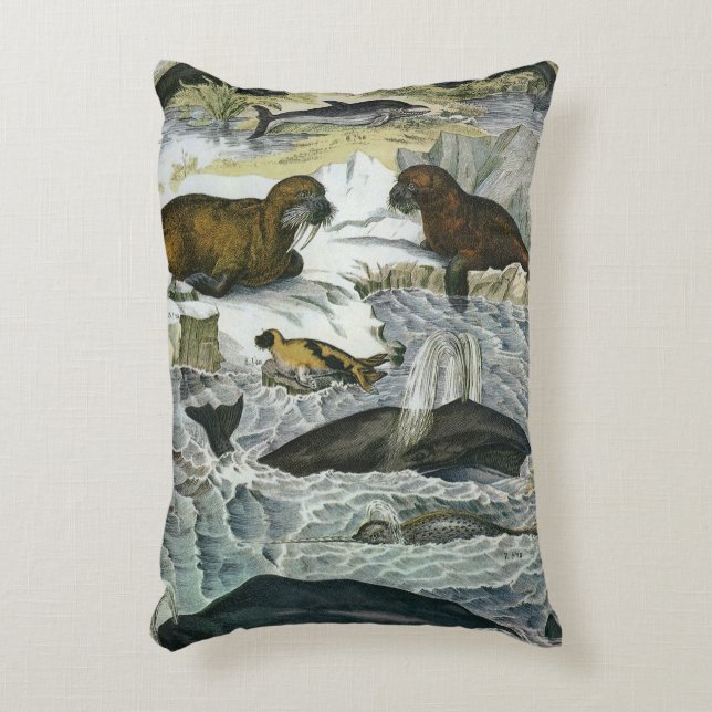 Vintage Wale, Siegel und Walrusse, Meerestiere Dekokissen (Vorderseite(Vertikal))