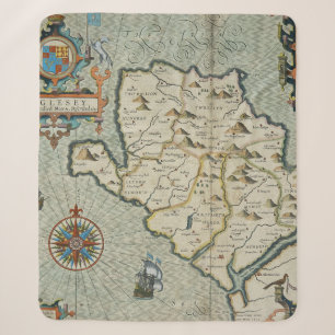 Vintage walisische Inselkarte mit Schloss und Gall Sherpadecke
