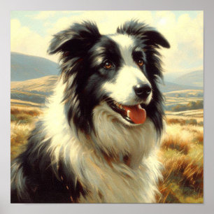Vintage walisische Sheepdog-Malerei Poster