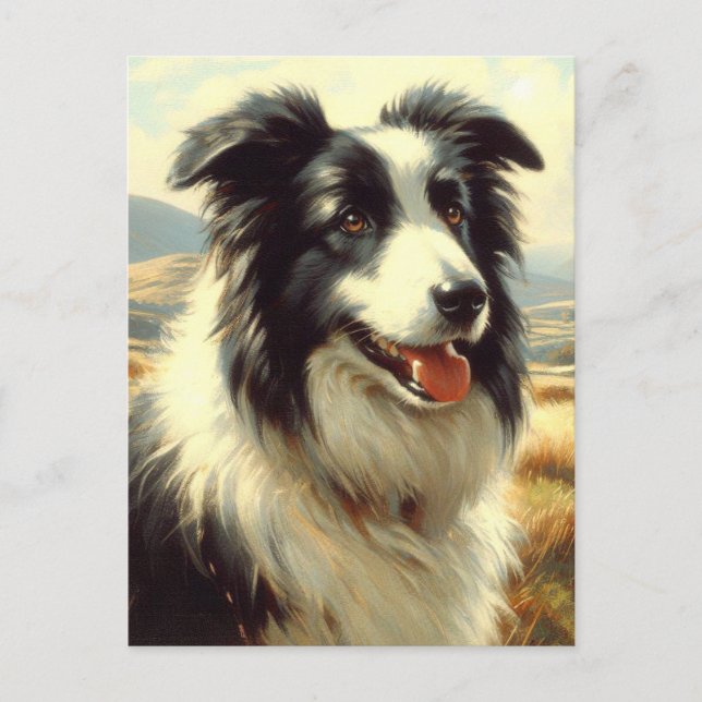 Vintage walisische Sheepdog-Malerei Postkarte (Vorderseite)