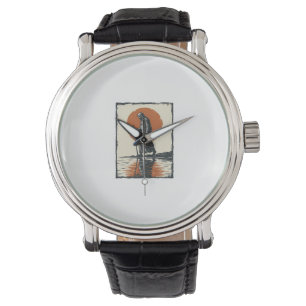 Vintage Walking Figure Sonnenuntergangs-Reflexions Armbanduhr