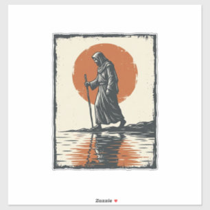 Vintage Walking Figure Sonnenuntergangs-Reflexions Aufkleber