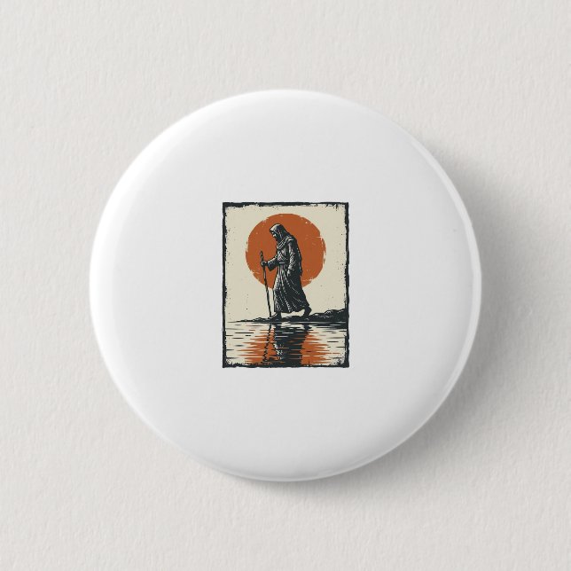 Vintage Walking Figure Sonnenuntergangs-Reflexions Button (Vorderseite)