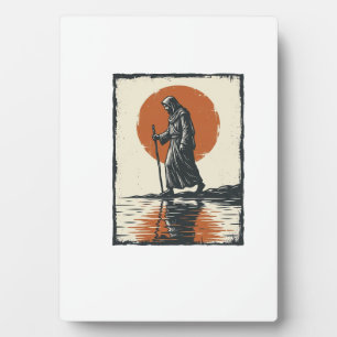 Vintage Walking Figure Sonnenuntergangs-Reflexions Fotoplatte