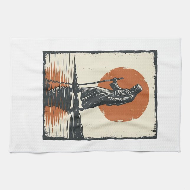 Vintage Walking Figure Sonnenuntergangs-Reflexions Geschirrtuch (Horizontal)