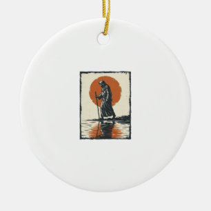 Vintage Walking Figure Sonnenuntergangs-Reflexions Keramik Ornament