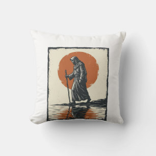Vintage Walking Figure Sonnenuntergangs-Reflexions Kissen