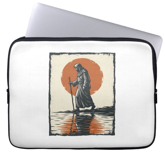 Vintage Walking Figure Sonnenuntergangs-Reflexions Laptopschutzhülle (Vorderseite)